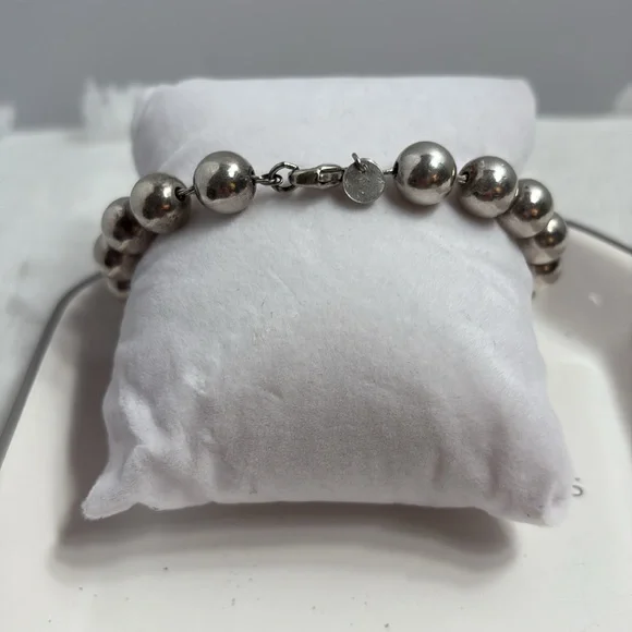 Tiffany - Authentic Sterling Silver 10mm Ball Bead Chain Bracelet with Pouch